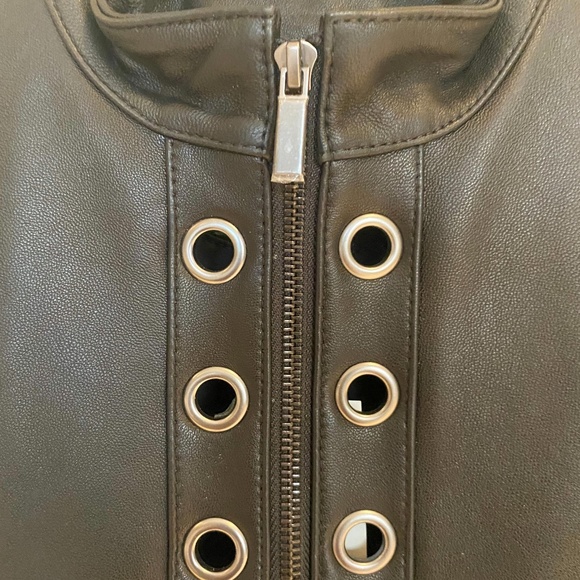 NWT Neiman Marcus Grommet-Trim Lamb Leather Moto - Picture 5 of 15